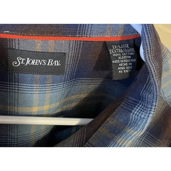 St. John's Bay Men's 2XL Blue Check Button Up Long Sleeve Shirt Easy Care Cotton - Picture 2 of 6